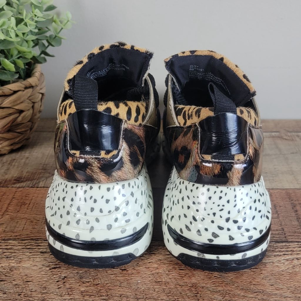 Steve Madden 8 Cliff Leather Leopard Animal Print Sneakers Shoes Lace Up Fashion - Picture 12 of 16